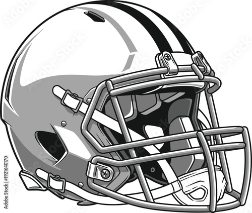 Gray football helmet with black stripe