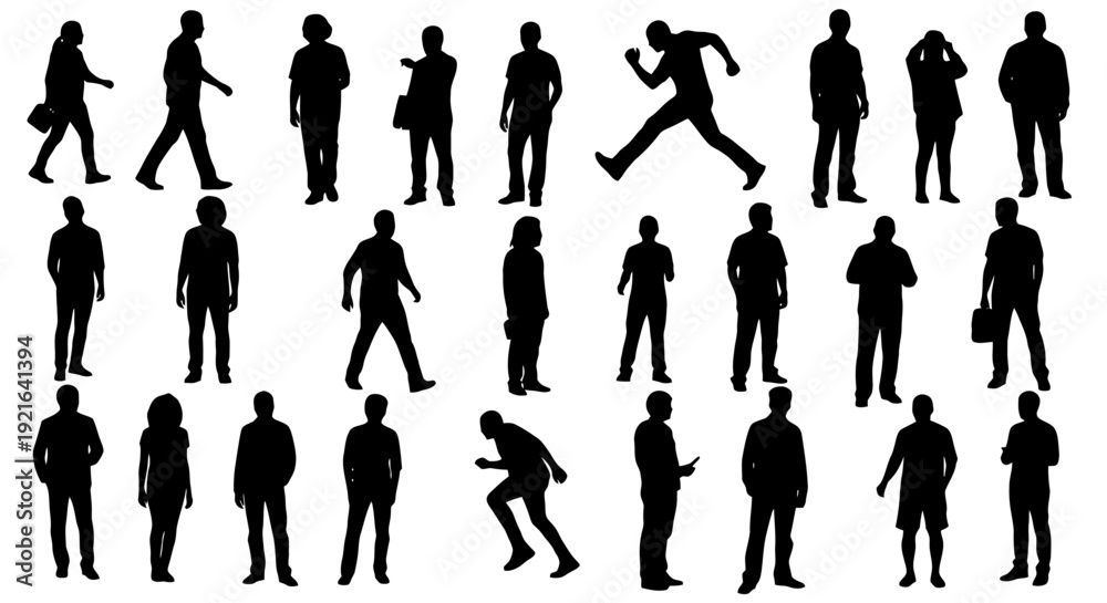 Fototapeta premium Collection of diverse human silhouettes in various poses.