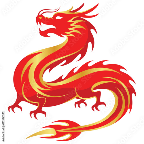 Chinese Dragon Illustration: Red and Gold Mythical Creature