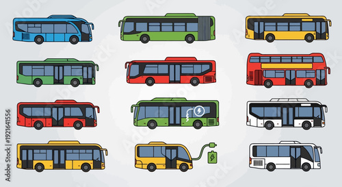 Collection of diverse city buses and public transport vehicles.