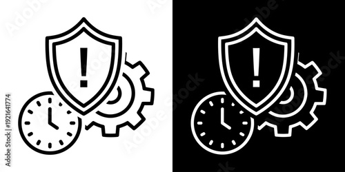 Mitigation icon set concept in flat black and white style on clean background vector illustration design.