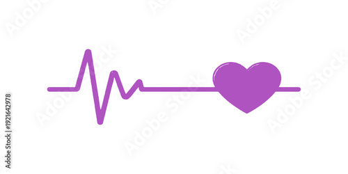 Vector illustration of a medical heart and heartbeat symbol forming a love icon with an ECG pulse line cardiogram for healthcare and cardiology monitor care