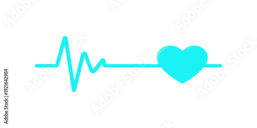 A red medical cardiogram vector illustration featuring a heart and heartbeat symbol with an ECG pulse line representing health, life, and cardiology healthcare on a hospital monitor graph