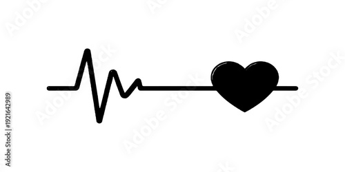 A red heart and heartbeat symbol vector features a medical ECG cardiogram pulse line to illustrate cardiology health, love, and life care in a clean hospital icon