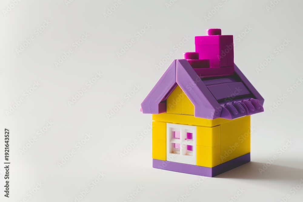 Fototapeta premium Purple and yellow house on white background UK home concept web banner copy space
