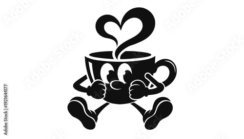 Cute cartoon coffee cup with heart steam and smiling face