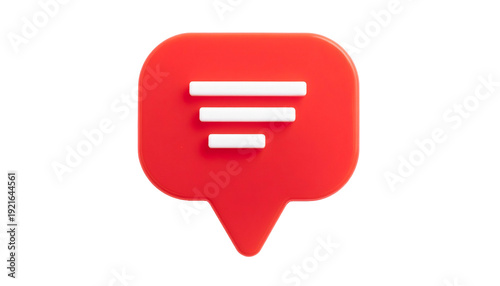 A bright red speech bubble with three white horizontal lines