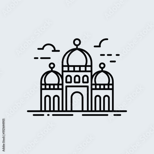 Mosque with domes and minarets architecture Islamic