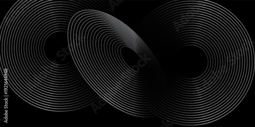 Abstract black background with circle lines pattern. Black metal lines texture. Modern shiny black and gray gradient lines creative design. Suit for wallpaper, backdrop, banner, poster. eps10