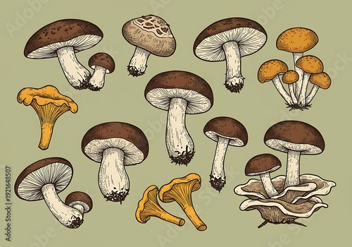 Earthy Fungi: A Hand-Drawn Collection