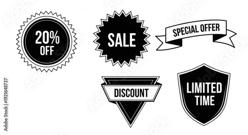 Collection of Sale Discount and Special Offer Badges and Labels.