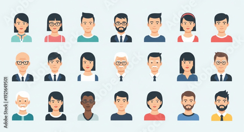 Diverse Group of People Avatars Flat Design Style.
