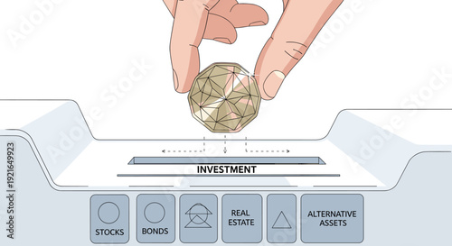 Hand dropping investment into financial asset allocation slots