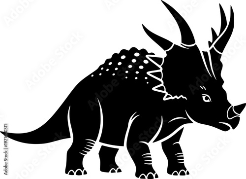 Bold styracosaurus rendition in a clean, expressive, minimalist
