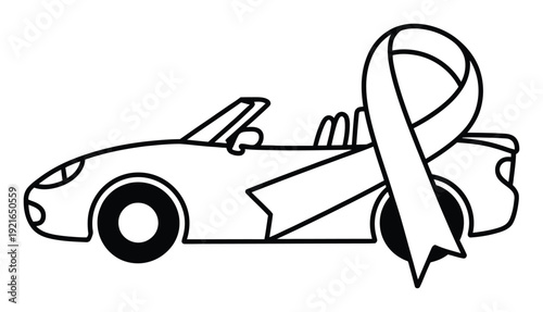 Cancer Awareness Ribbon Car Vector Illustration