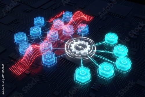 Kubernetes orchestrator dynamically scaling container pods for traffic