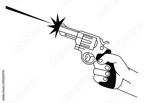 Hand Holding Revolver Gun Firing Vector Illustration