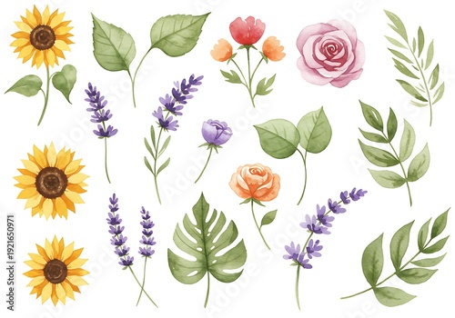 Watercolor Blooms & Greenery