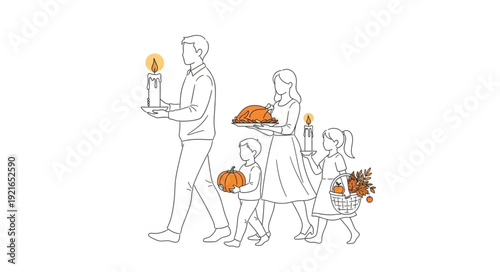 Family Walking Together with Flowers.