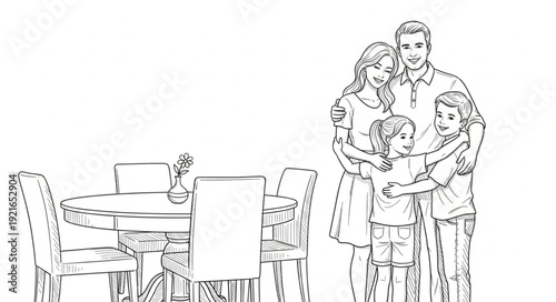 Family Standing Near Dining Table.