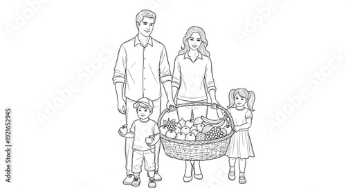 Family Standing Together Hand Drawing.