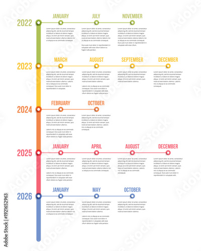 Vertical timeline infographic template with five parts with months