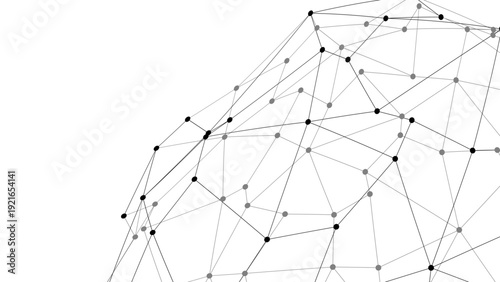 Abstract plexus style geometric mesh with interconnected dots and lines forming a tech inspired background.