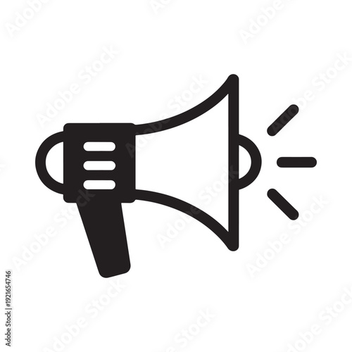 Simple black icon depicting a handheld megaphone broadcasting sound waves