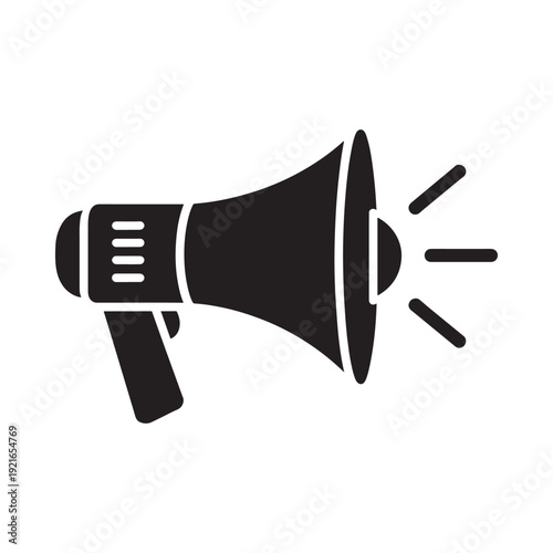 Simple black silhouette of a vintage style megaphone with sound waves