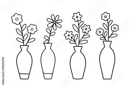 Floral Vase Outline Set Line Art Collection.
Simple Flower Arrangements in Vases Coloring Page Set.
Minimalist Botanical Vase Outline Vector Clipart.