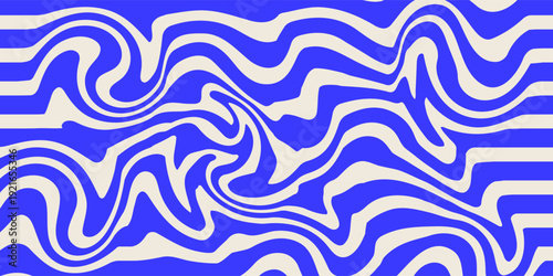 Blue wavy lines abstract background. Trendy psychedelic retro style backdrop. Waves, swirl and twirl pattern. Twisted distorted vector texture. Y2k aesthetic design