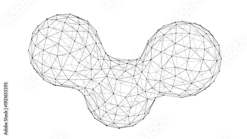 Abstract wireframe metaball shape with flowing organic geometry and connected lines. Futuristic digital form representing technology, artificial intelligence,