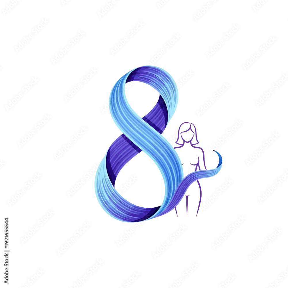 Obraz premium Woman standing beside large ampersand symbol.
