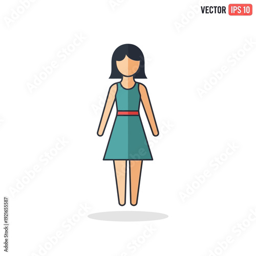 Cartoon woman in green dress.