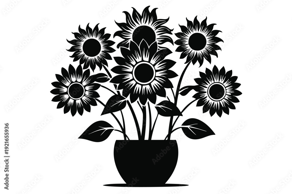 Obraz premium sunflower vase silhouette line art vector illustration