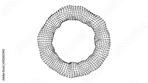 Abstract wireframe style geometric mesh as a ring with interconnected dots and lines forming a tech-inspired background. Technology background