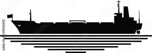 Black silhouette of a cargo ship on water icon