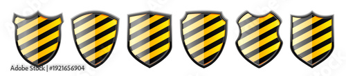 Gold and black striped shields set. Symbol of protection, security