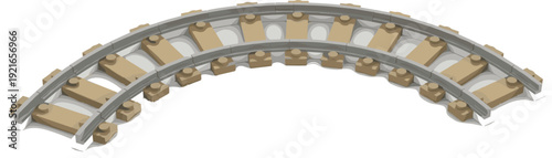 Curved Railway Track Isometric Vector Illustration Showing Railroad Infrastructure Element for Transportation Systems, Logistics Planning, Engineering Concepts, and Map Design