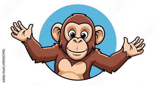 Happy cartoon monkey with open arms in a welcoming gesture