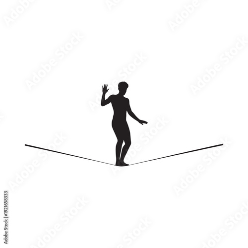 Silhouette of a tightrope walker balancing on a thin wire