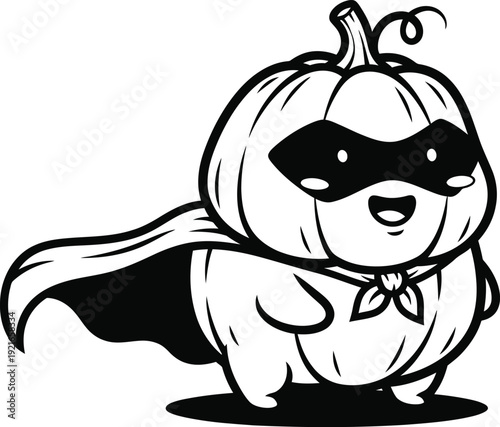 Cute superhero dog wearing pumpkin costume and cape