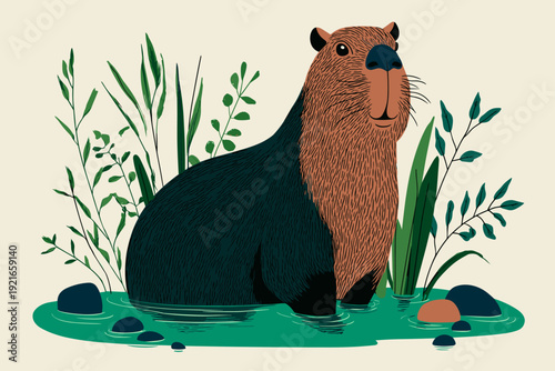 Calm Capybara Relaxing in Hot Spring