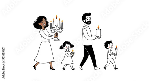 Family Walking with Candles Together.