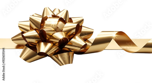 A large golden bow tied around a ribbon on a black background PNG