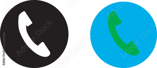 Black and Green Phone Receiver Icons in Circles on White Background, representing communication options, contact methods