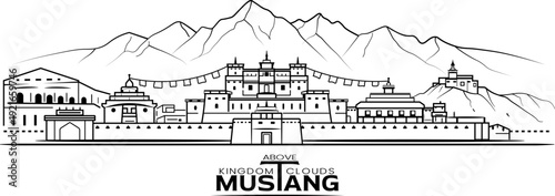 Mustang Nepal Skyline Minimal Outline Illustration