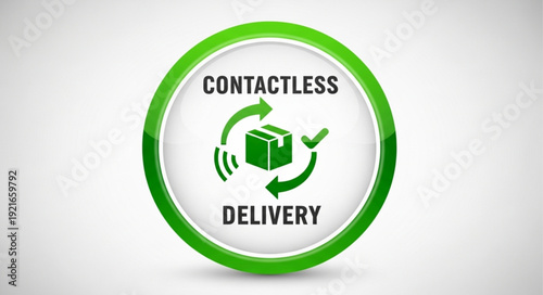 Contactless delivery icon with package and arrows.