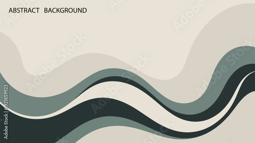 Abstract background with flowing liquid waves and organic wavy shapes in elegant deep grey and sage green tones