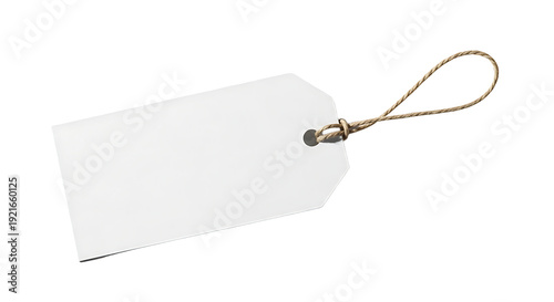 A blank white tag with a brown string on a black background PNG